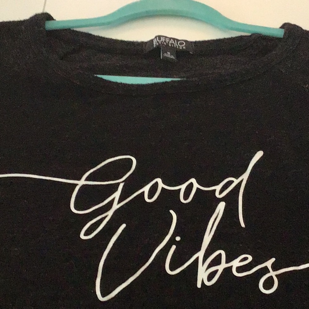 Buffalo David Bitton Top Womens S Black Gray Good Vibes Relaxed Sweatshirt NEW
